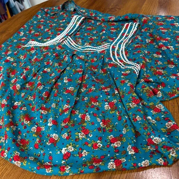 Vintage Cottagecore Floral Maxi Dress Handmade MuuMuu Style Teal S/M - Picture 9 of 10